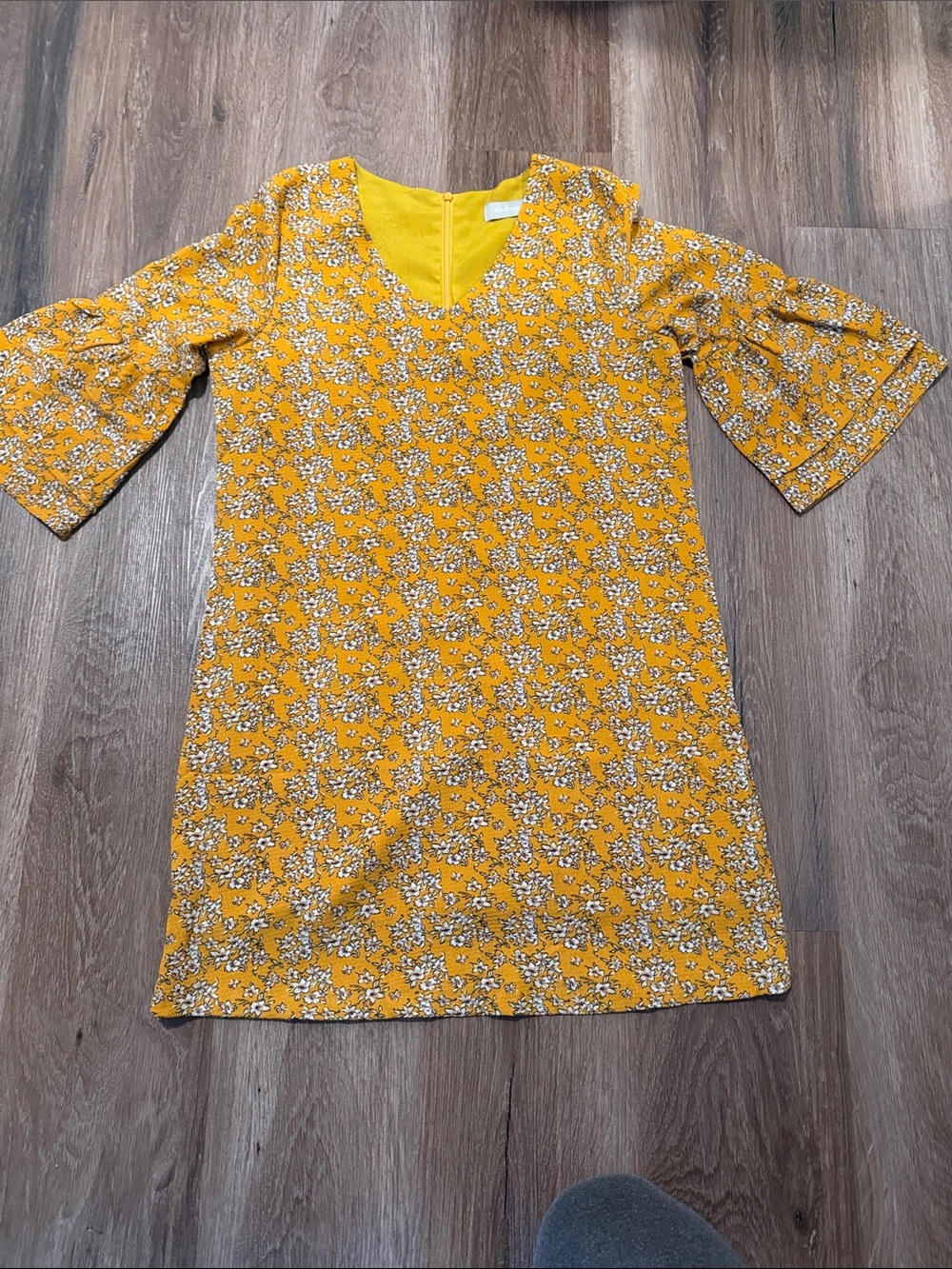 Women’s  Floral Yellow Dress with Bell Sleeves